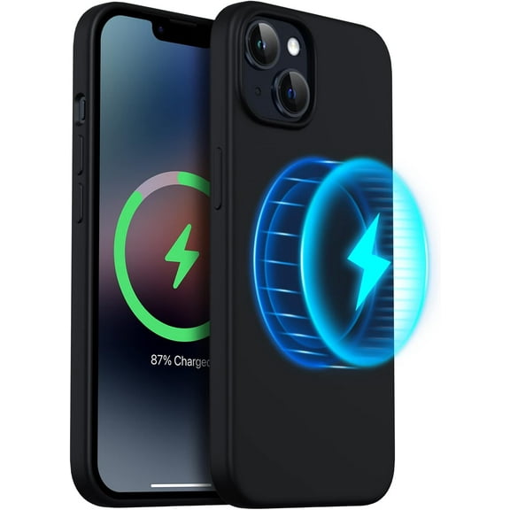 Magnetic Case for iPhone 14 Plus Case [Compatible with MagSafe] with Screen Protector, Liquid Silicone 3 Layers Full Covered Gel Rubber Shockproof Protective Case Cover 6.7 inch-Midnight