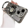 thumbnail image 1 of Magnetic Case for iPhone 14 Plus with Holder Stand,Glitter Plated Bling Luxury Phone Case（Compatible with MagSafe） Shockproof Kickstand Design for iPhone 14 Plus-Silver, 1 of 13