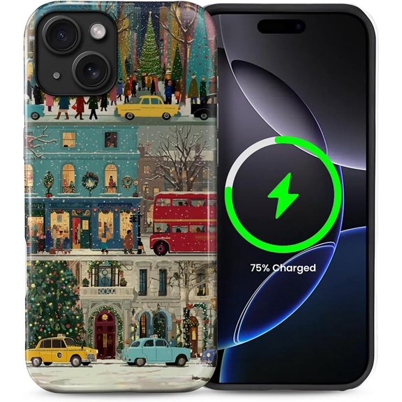 Magnetic Case for iPhone 14 Plus, Travel Christmas Winter Street Scene Compatible With MagSafe Hybrid Dual Protection Soft TPU Hard PC Shockproof Anti-Scratch Cover Men Women Stylish Phone Case