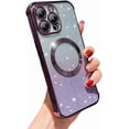 thumbnail image 1 of Magnetic Case for iPhone 14 Pro 6.1 inch with Gradient Glitter,[Compatible with MagSafe]Luxury Plating Cute Clear Bling Sparke Case for Women Girls,Shockproof TPU Camera Protector Cover-Purple, 1 of 7