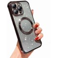 thumbnail image 1 of Magnetic Case for iPhone 14 Pro 6.1 inch with Gradient Glitter,[Compatible with MagSafe]Luxury Plating Cute Clear Bling Sparke Case for Women Girls,Shockproof TPU Camera Protector Cover-Black, 1 of 10