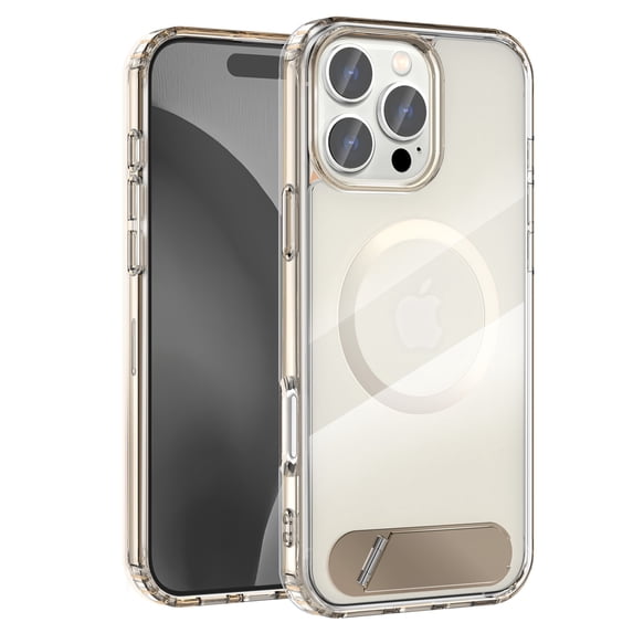 Magnetic Case for iPhone 14 Pro Case, Slim Kickstand, Compatible with Magsafe, Shockproof Anti-fall Anti-scratch Transparent Back Two-color Ultra Slim Thin Fit Phone Case Cover,Gold
