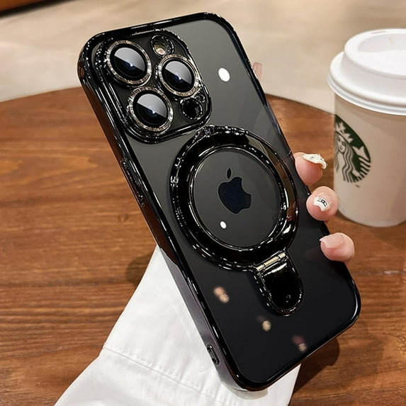 Magnetic Case for iPhone 14 Pro Case Stand & Ring Holder Compatible with MagSafe Built-in Camera Lens Protector Shockproof Phone Case for iPhone 14 Pro 6.1" - Black