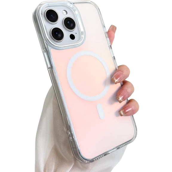 Magnetic Case for iPhone 14 Pro Compatible with Magsafe, Bling Laser Iridescent Florescent Crystal Sparkly Luxury Shockproof Protective Cover for Women Men, White