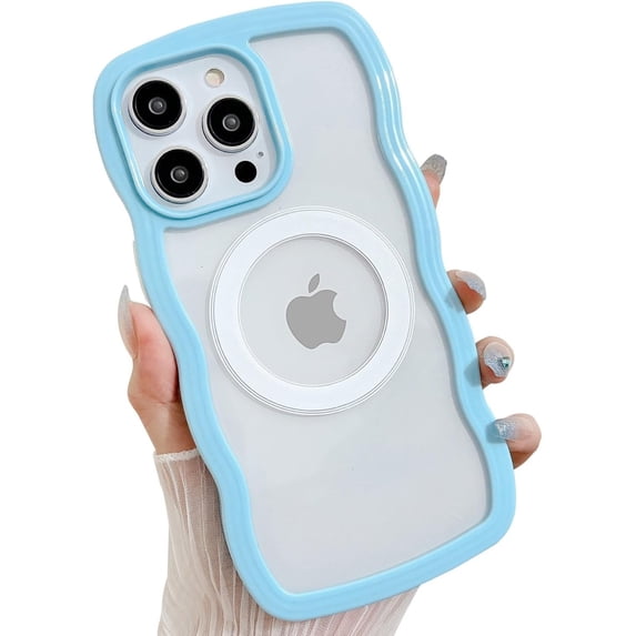 Magnetic Case for iPhone 14 Pro Compatible with Magsafe, Cute Curly Wave Frame with Clear Fashion Designs,Soft TPU Shockproof Sturdy Protective Phone Cover for Girls Women-Dark Blue