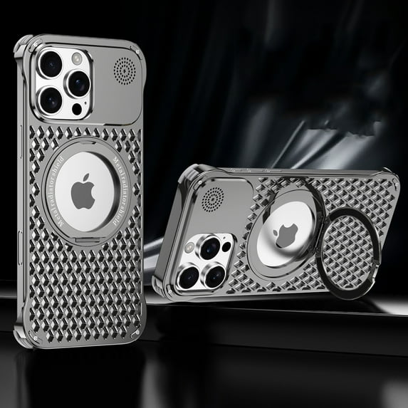 Magnetic Case for iPhone 14 Pro, Heat Dissipation, Adjustable Ring Holder Kickstand Cover, Cooling Hollow Design Metal Drop Protection Rugged Phone Case for iPhone 14 Pro, Gray
