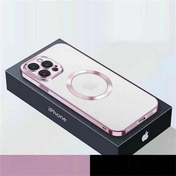 Magnetic Case for iPhone 14 Pro, High-Transparency Tempered Glass Lens Protector Rugged PC Anti-Scratches Slim Clear Cover Compatible with MagSafe Wireless Charging Dustproof Net Case, Pink