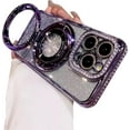 thumbnail image 1 of Magnetic Case for iPhone 14 Pro with Holder Stand,Rhinestone Glitter Plated Bling Luxury Phone Case（Compatible with MagSafe） Shockproof Kickstand Design for iPhone 14 Pro-Purple, 1 of 8