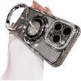 thumbnail image 1 of Magnetic Case for iPhone 14 Pro with Holder Stand,Rhinestone Glitter Plated Bling Luxury Phone Case（Compatible with MagSafe） Shockproof Kickstand Design for iPhone 14 Pro-Silver, 1 of 13
