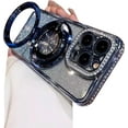 thumbnail image 1 of Magnetic Case for iPhone 14 Pro with Holder Stand,Rhinestone Glitter Plated Bling Luxury Phone Case（Compatible with MagSafe） Shockproof Kickstand Design for iPhone 14 Pro-Blue, 1 of 14