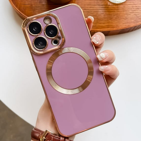 Magnetic Case for iPhone 14 Pro Max Built-in Camera Lens Protector Compatible with MagSafe Soft TPU Full Protection Shockproof Electroplate Edge Bumper Case Cover 6.7 Inches - Purple