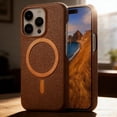 thumbnail image 1 of Magnetic Case for iPhone 14 Pro Max with Built-in Magnetic Ring, [Compatible with Wireless Charging] PU Leather Hard PC Bumper Slim Shockproof Protective Cover for iPhone 14 Pro Max, Brown, 1 of 8