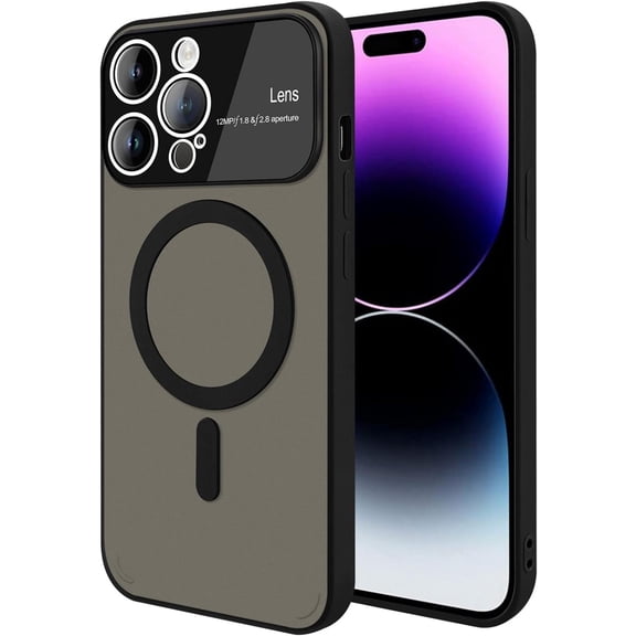 Magnetic Case for iPhone 14 Pro Max with Camera Lens Protector [Compatible with Magsafe] Shockproof Soft TPU & Hard Translucent Matte Back Protective Phone Case for iPhone 14 Pro Max Black