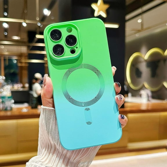 Magnetic Case for iPhone 14 Pro Max Case [Compatible with Magsafe] [Full Camera Lens Protector] Soft TPU Bumper Anti-Drop Protective Cover for iPhone 14 Pro Max 6.7 Inch (Green Blue)