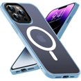thumbnail image 1 of Magnetic Case for iPhone 14 Pro Max Case,[MIL-Grade Drop Tested & Compatible with MagSafe] Translucent Matte Back with Aluminum Alloy Keys 6.7 Inch, Light Blue, 1 of 11
