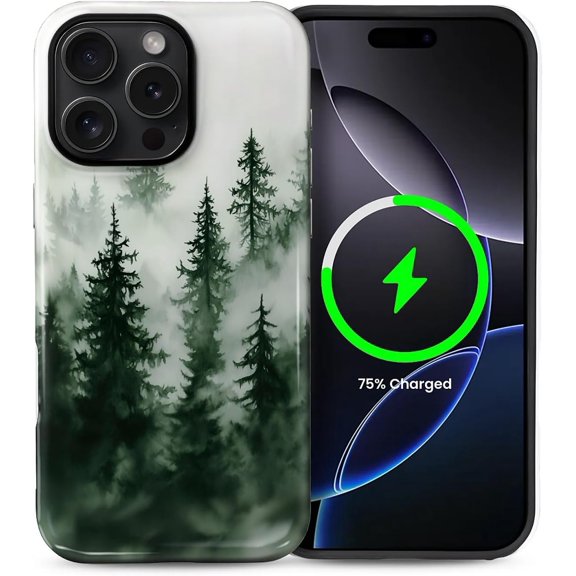 Magnetic Case for iPhone 14 Pro Max, Case forest Green Trees Camping Design Compatible With MagSafe Hybrid Dual Protection Soft TPU Hard PC Shockproof Anti-Scratch Cover Men Women Stylish Phone Case
