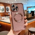 thumbnail image 1 of Magnetic Case for iPhone 14 Pro Max Clear Glitter Case, [Compatible with MagSafe Wireless Charging] Non-Yellowing Sparkle Shining Case for Women Girls, Rugged Shockproof Phone Case,Pink, 1 of 7