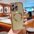 thumbnail image 1 of Magnetic Case for iPhone 14 Pro Max Clear Glitter Case, [Compatible with MagSafe Wireless Charging] Non-Yellowing Sparkle Shining Case for Women Girls, Rugged Shockproof Phone Case,Gold, 1 of 7