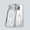 thumbnail image 1 of Magnetic Case for iPhone 14 Pro Max Clear Translucent Metal Frame Cover, Rugged Military Grade Shockproof Case Compatible with MagSafe Wireless Charging Eagle Eye Lens Protector Case, Silver, 1 of 10