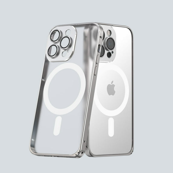 Magnetic Case for iPhone 14 Pro Max Clear Translucent Metal Frame Cover, Rugged Military Grade Shockproof Case Compatible with MagSafe Wireless Charging Eagle Eye Lens Protector Case, Silver
