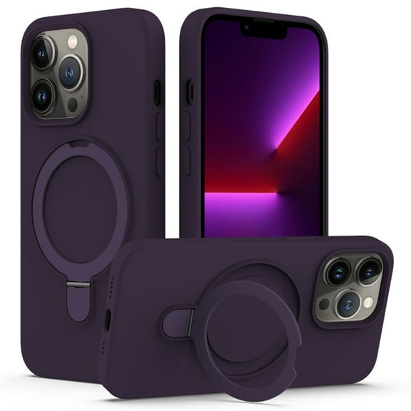 Magnetic Case for iPhone 14 Pro Max，Compatible with MagSafe Charging with Ring Stand  Heavy-Duty Protection Liquid Silicone Phone Case,Purple,For iPhone 14 Pro Max