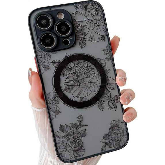 Magnetic Case for iPhone 14 Pro Max Compatible with Magsafe,Cute Aesthetic Flower Floral Pattern Design, Soft TPU Bumper Frosted PC Back Slim Thin Shockproof Protective Cover for Girls Women