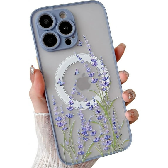 Magnetic Case for iPhone 14 Pro Max Compatible with Magsafe,Cute Aesthetic Flower Floral Pattern Design, Soft TPU Bumper Frosted PC Back Slim Thin Shockproof Protective Cover for Girls Women