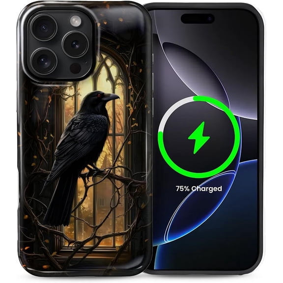 Magnetic Case for iPhone 14 Pro Max, Gothic Raven Crow Design Compatible with MagSafe Hybrid Dual Protection Soft TPU Hard PC Shockproof Anti-Scratch Cover Men Women Stylish Phone Case