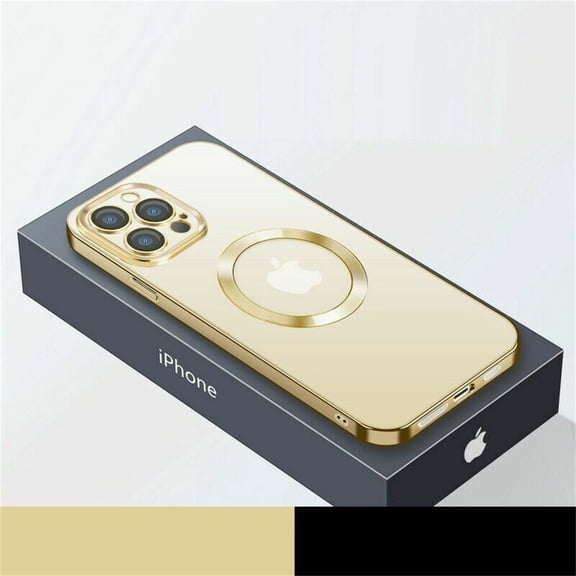 Magnetic Case for iPhone 14 Pro Max, High-Transparency Tempered Glass Lens Protector Rugged PC Anti-Scratches Slim Clear Cover Compatible with MagSafe Wireless Charging Dustproof Net Case, Gold