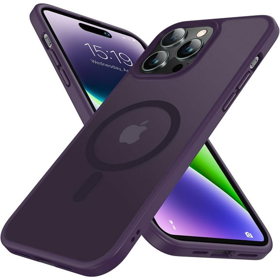 Magnetic Case for iPhone 14 Pro Max Case [MIL-Grade Drop Tested & Compatible with MagSafe] Translucent Matte Back with Aluminum Alloy Keys, Anti-Fingerprint Anti-Scratch 6.7 Inch,Purple
