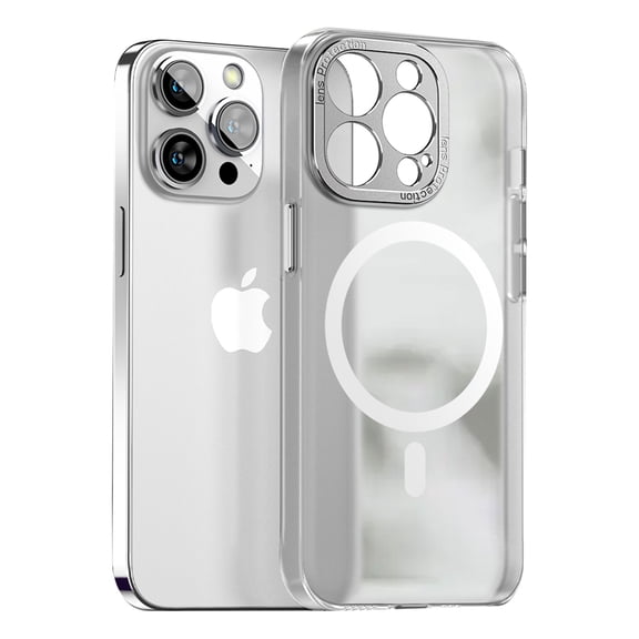 Magnetic Case for iPhone 14 Pro Max, Nano-Grade Frosted Translucent Hard PC Non-Yellowing Cover Compatible with MagSafe Wireless Charging Metal Lens Protection Anti-Fingerprints Phone Case, Silver