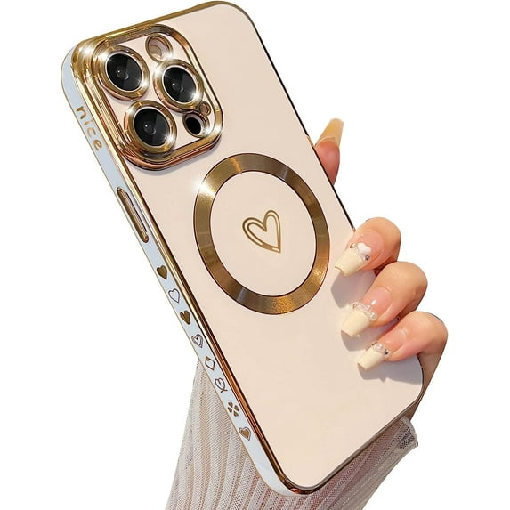 Magnetic Case for iPhone 14 Pro Max Phone Case for Women, Cute Love Heart Soft Magsafe Case, Raised Full Camera Lens Protection for iPhone 14 Pro Max Phone Case Magsafe (6.7")- White