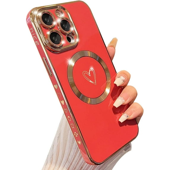 Magnetic Case for iPhone 14 Pro Max Phone Case for Women, Cute Love Heart Soft Magsafe Case, Raised Full Camera Lens Protection for iPhone 14 Pro Max Phone Case Magsafe (6.7")- Red