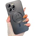 thumbnail image 1 of Magnetic Case for iPhone 14 Pro Max Phone Case for Women, Matte Luxury Soft Metallic Luster Cute Letter Love-Heart Pattern Design for iPhone 14 Pro Max 6.7'' with Camera Protector-Black, 1 of 7
