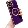 thumbnail image 1 of Magnetic Case for iPhone 14 Pro Max Phone Case for Women Men [ Compatible with MagSafe ], Cute Love Heart Luxury Plating Full Camera Lens Protection Soft Silicone Cover 6.7" (Deep Purple), 1 of 12