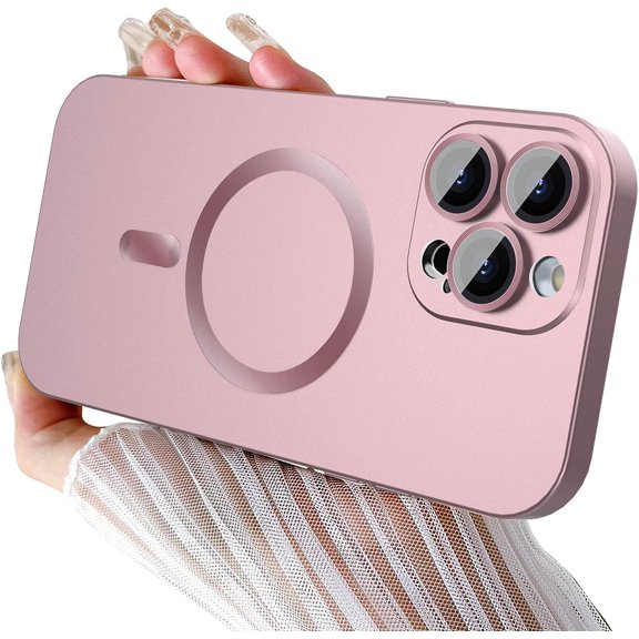 Magnetic Case for iPhone 14 Pro Max Phone Case for Women, [Adaptation with Magsafe] Matte Luxury Soft Metallic Luster Design for iPhone 14 Pro Max 6.7'' with Camera Protector-Pink