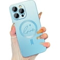 thumbnail image 1 of Magnetic Case for iPhone 14 Pro Max Phone Case for Women, Matte Luxury Soft Metallic Luster Cute Letter Love-Heart Pattern Design for iPhone 14 Pro Max 6.7'' with Camera Protector-Blue, 1 of 12