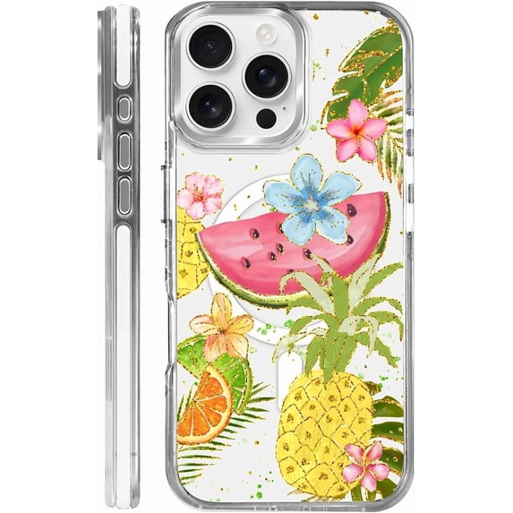 Magnetic Case for iPhone 14 Pro Max, Summer Fruit Vibrant Fashion Compatible with MagSafe Wireless Charging, Shockproof Protective Phone Case Cover, Clear White