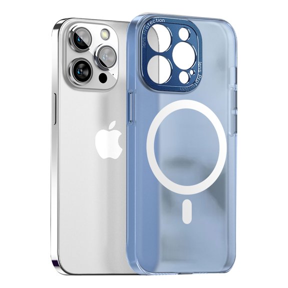 Magnetic Case for iPhone 14 Pro, Nano-Grade Frosted Translucent Hard PC Non-Yellowing Cover Compatible with MagSafe Wireless Charging Metal Lens Protection Anti-Fingerprints Phone Case, Blue