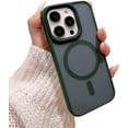 thumbnail image 1 of Magnetic Case for iPhone 14 Pro Case Slim Translucent Matte Back Anti-Fingerprint Anti-Scratch Aluminum Alloy Keys Phone Case,Midnight Green Compatible with MagSafe, 1 of 8