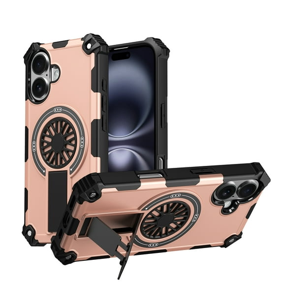 Magnetic Case for iPhone 14, Support Wireless Charging, Rugged Durable Phone Case with Built-in Kickstand, Anti-Slip Cover Military Grade Drop Protection Case for iPhone 14, Rosegold