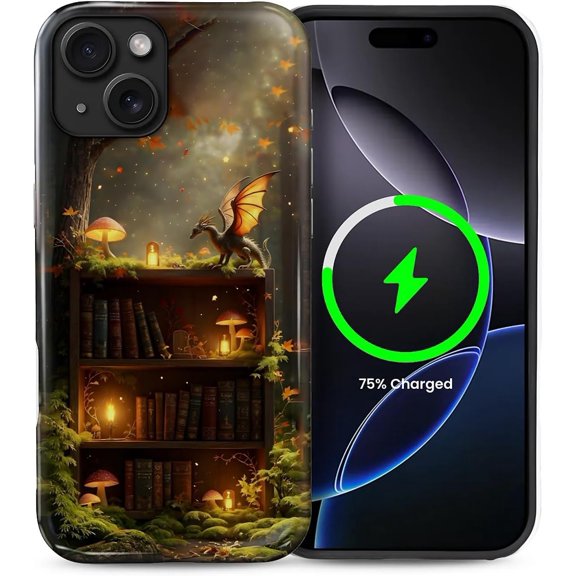 Magnetic Case for iPhone 14 iPhone 13, Dragons Glowing Mushrooms Forest Compatible with MagSafe Hybrid Dual Protection Soft TPU Hard PC Shockproof Anti-Scratch Men Women Stylish Phone Case