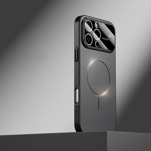 Magnetic Case for iPhone 15 with Camera Lens Protector, Shockproof Hard Luxury Slim Case with Large Window HD Glass Protective Film, Compatible with Mag-Safe for iPhone 15, Black
