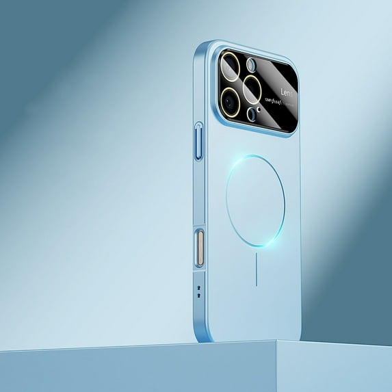 Magnetic Case for iPhone 15 with Camera Lens Protector, Shockproof Hard Luxury Slim Case with Large Window HD Glass Protective Film, Compatible with Mag-Safe for iPhone 15, Blue