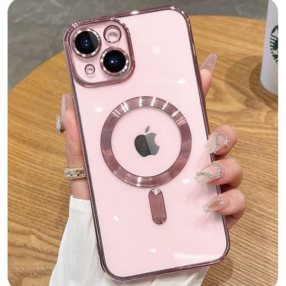 Magnetic Case for iPhone 15 Case Clear Compatible with MagSafe Built-in Camera Lens Protector Soft Slim Shockproof Phone Case Cover for iPhone 15 6.1" - Pink