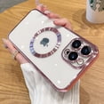 thumbnail image 1 of Magnetic Case for iPhone 15 Clear with Camera Lens Protector, Compatible with MagSafe, Non-Yellowing Slim Thin Fit Shockproof Bumper for Women Men Protective Phone Cover for iPhone 15,Pink, 1 of 8