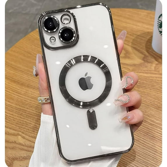 Magnetic Case for iPhone 15 Case Clear Compatible with MagSafe Built-in Camera Lens Protector Soft Slim Shockproof Phone Case Cover for iPhone 15 6.1" - Black