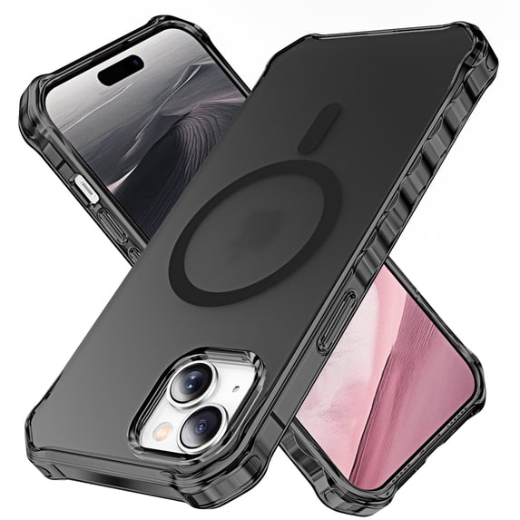 Magnetic Case for iPhone 15 - Compatible with Mag-Safe & Magnetic Car Phone Mount, Wave Edge Non-Slip Thin Phone Case Shockproof Protective Frosted Cover for iPhone 15, Black