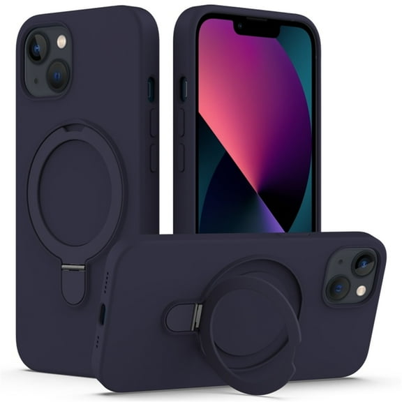 Magnetic Case for iPhone 15，Compatible with MagSafe Charging with Ring Stand  Heavy-Duty Protection Liquid Silicone Phone Case,Midnight Blue,For iPhone 15