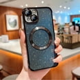 thumbnail image 1 of Magnetic Case for iPhone 15, [Compatible with MagSafe] Non-Yellowing Glitter Shining Paper Clear Case for Women Girls, Rugged Shockproof Protection Phone Cover for iPhone 15, Black, 1 of 10